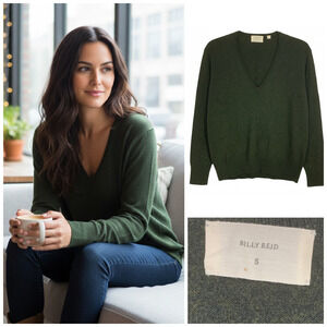 Billy Reid Olive Green V Neck Pullover Sweater Cashmere Blend Quiet Luxury Sz S